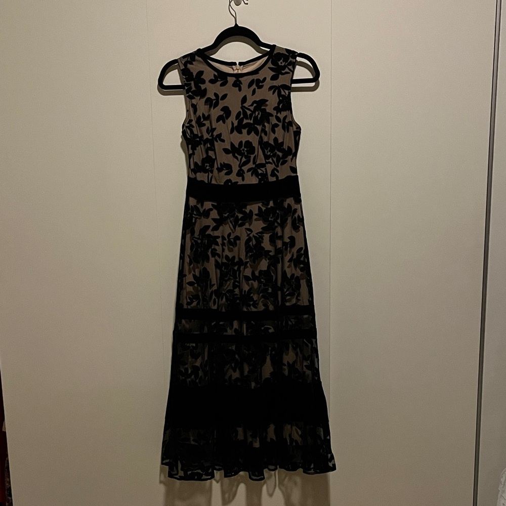 Sleeveless Black Floral Overlay Maxi Dress